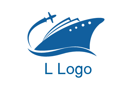 plane flying over ship transport logo icon