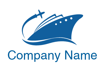 plane flying over ship transport logo icon