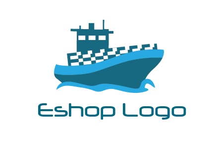 ship with deckhouse and waves shipping logo