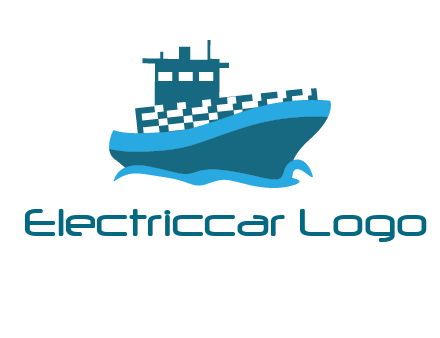 ship with deckhouse and waves shipping logo