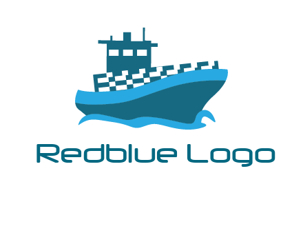 ship with deckhouse and waves shipping logo