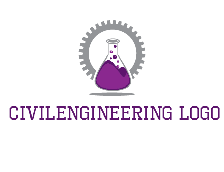 chemical flask and gear engineering logo