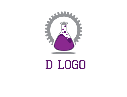 chemical flask and gear engineering logo