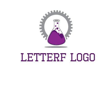 chemical flask and gear engineering logo