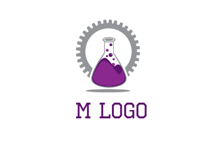 chemical flask and gear engineering logo