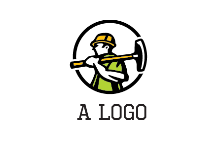 outline man holding axe in circle construction logo