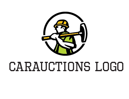 outline man holding axe in circle construction logo