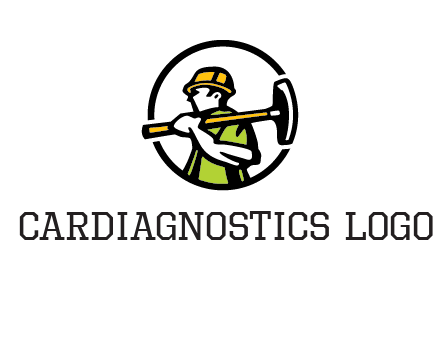 outline man holding axe in circle construction logo