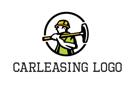 outline man holding axe in circle construction logo