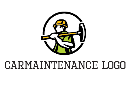 outline man holding axe in circle construction logo