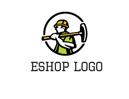 outline man holding axe in circle construction logo