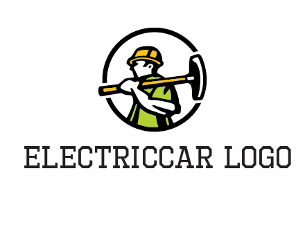 outline man holding axe in circle construction logo