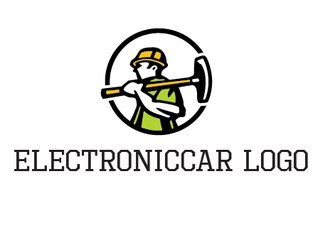 outline man holding axe in circle construction logo