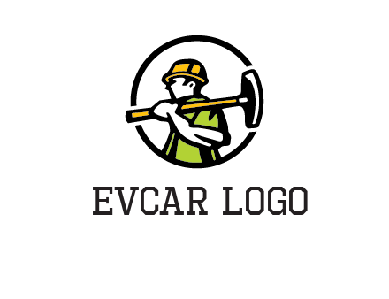 outline man holding axe in circle construction logo