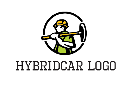 outline man holding axe in circle construction logo