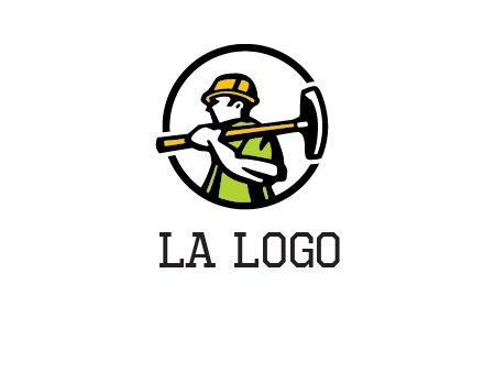 outline man holding axe in circle construction logo