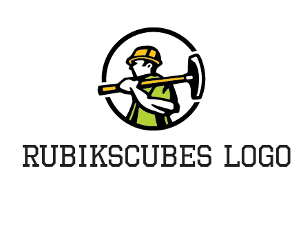 outline man holding axe in circle construction logo