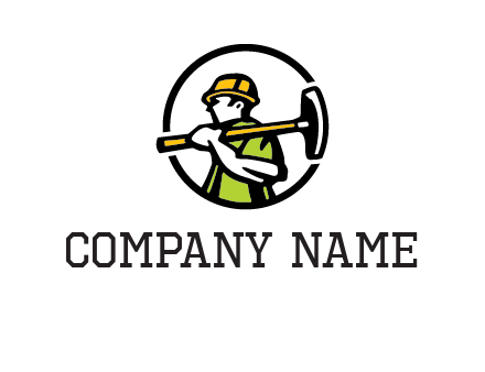 outline man holding axe in circle construction logo