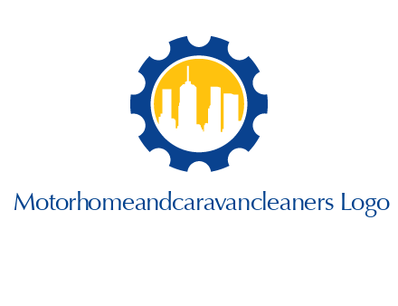 skyscrapers in circle gear logo