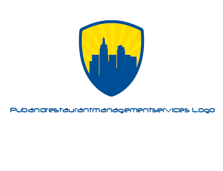 rays and buildings in shield insurance logo