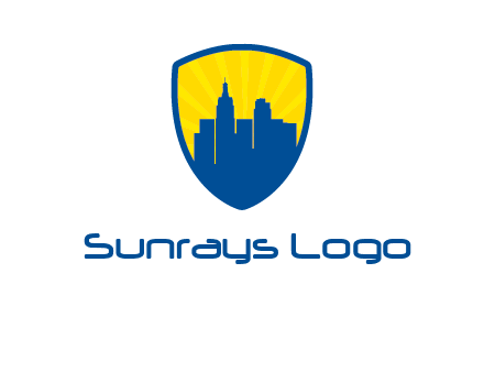 rays and buildings in shield insurance logo