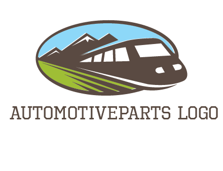 mountains and bullet train in oval illustration logo