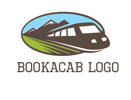 mountains and bullet train in oval illustration logo