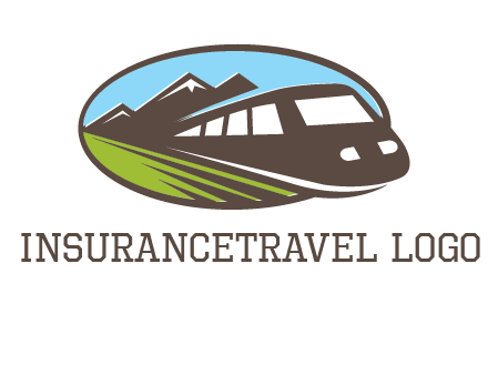 mountains and bullet train in oval illustration logo