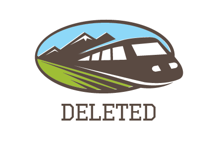 mountains and bullet train in oval illustration logo