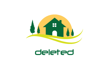 sun behind trees and house logo