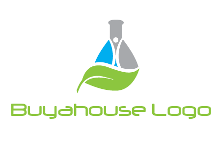 chemical flask and swoosh man with leaf medical logo