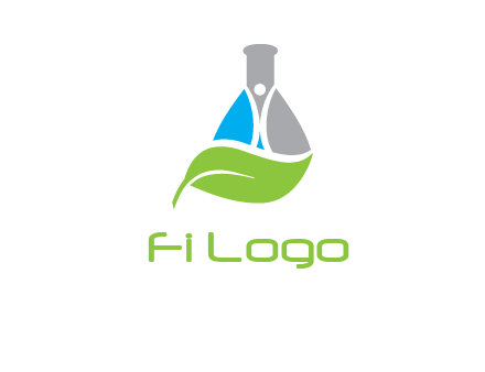 chemical flask and swoosh man with leaf medical logo