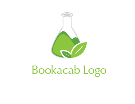 chemical flask and leaf pharmacy logo