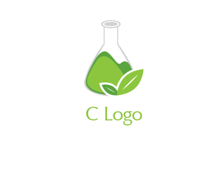 chemical flask and leaf pharmacy logo