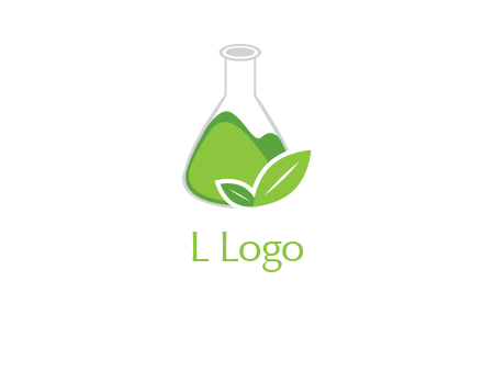 chemical flask and leaf pharmacy logo