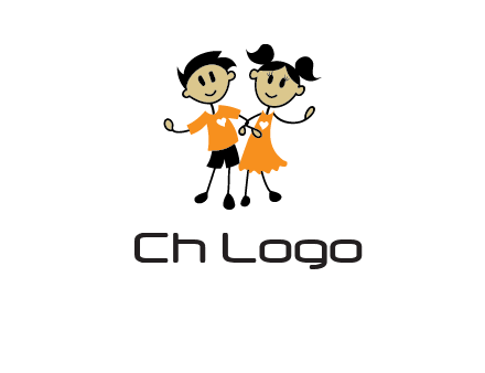 cartoon girl boy holding hands education logo