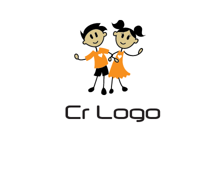 cartoon girl boy holding hands education logo