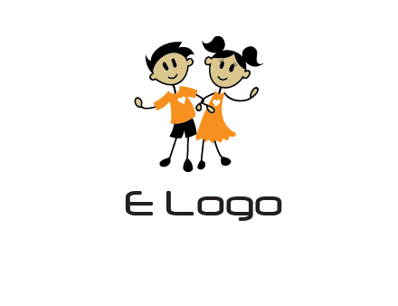 cartoon girl boy holding hands education logo