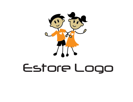 cartoon girl boy holding hands education logo