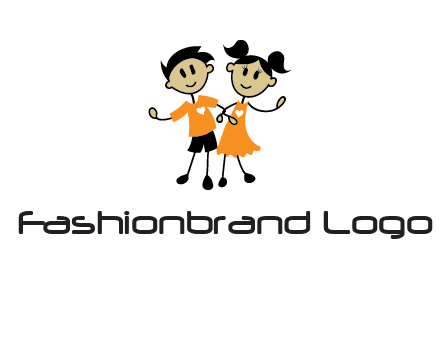 cartoon girl boy holding hands education logo