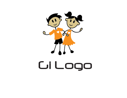 cartoon girl boy holding hands education logo