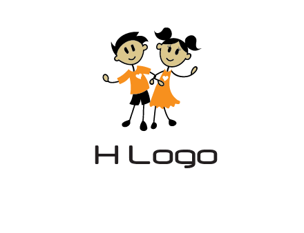 cartoon girl boy holding hands education logo