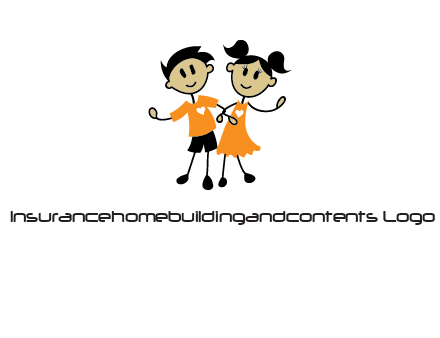 cartoon girl boy holding hands education logo