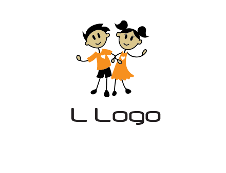 cartoon girl boy holding hands education logo