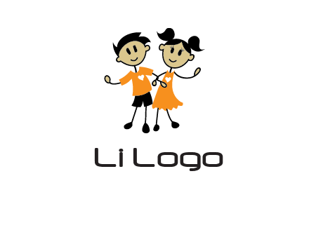 cartoon girl boy holding hands education logo