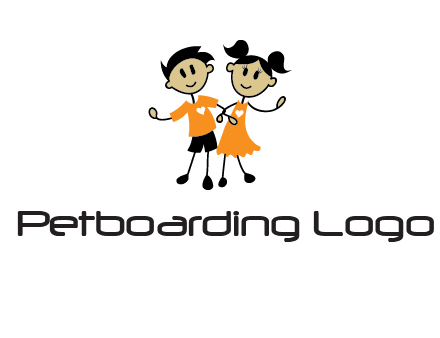 cartoon girl boy holding hands education logo