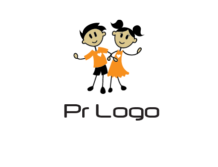 cartoon girl boy holding hands education logo