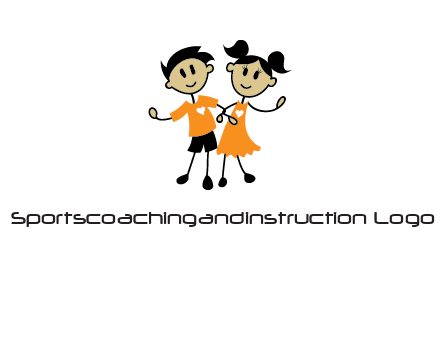 cartoon girl boy holding hands education logo