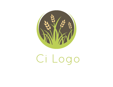 wheat stalks and grass in circle agriculture logo