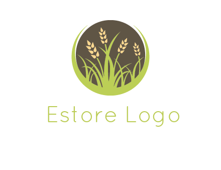 wheat stalks and grass in circle agriculture logo